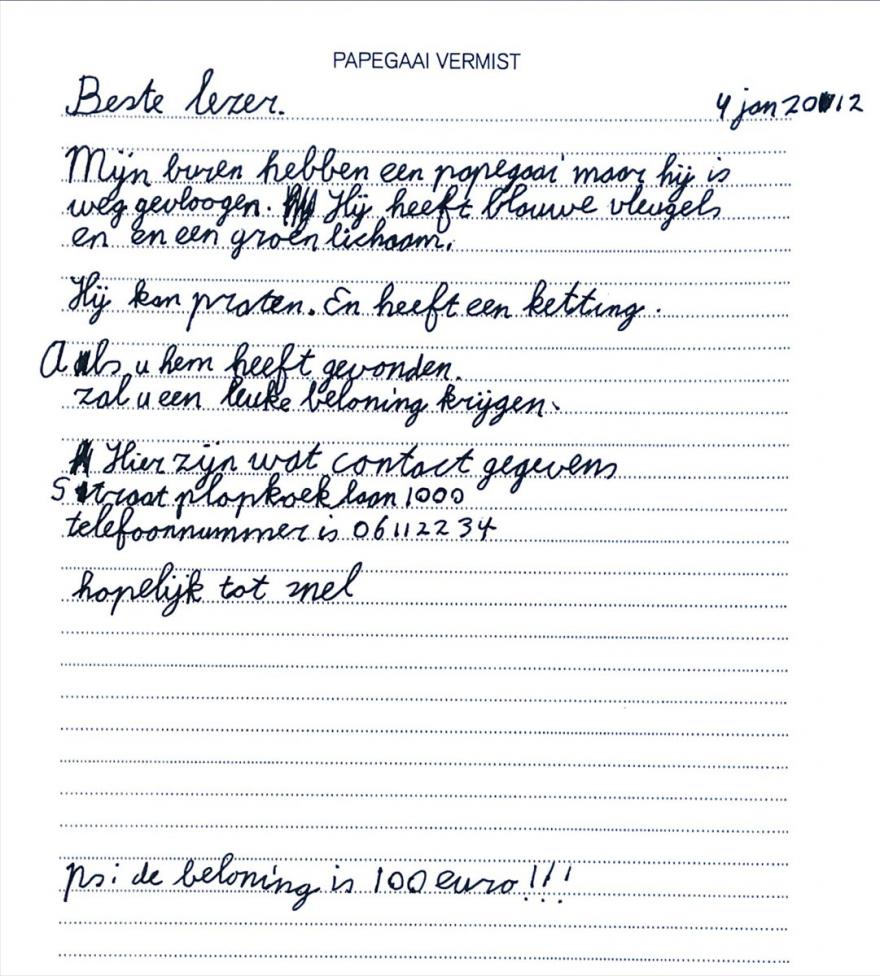 Leerlingtekst Papegaai vermist